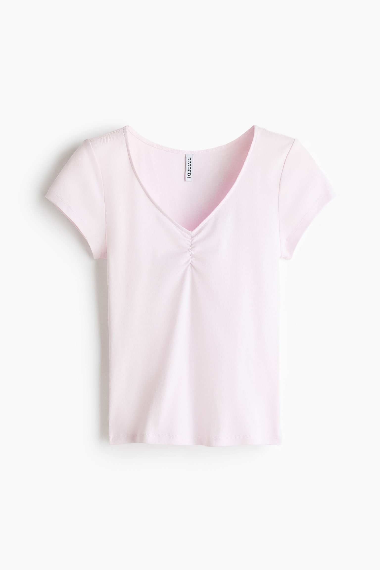 Geripptes V-Shirt - Blassrosa/Mattblau/Gestreift/Weiß - 1