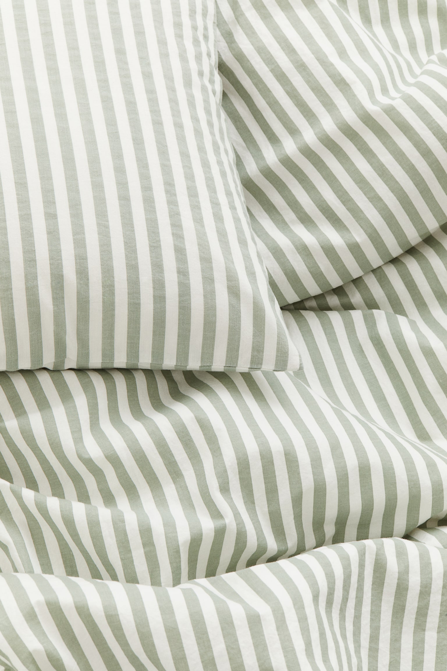 Cotton single duvet cover set - Green/Striped/Black/Striped - 2