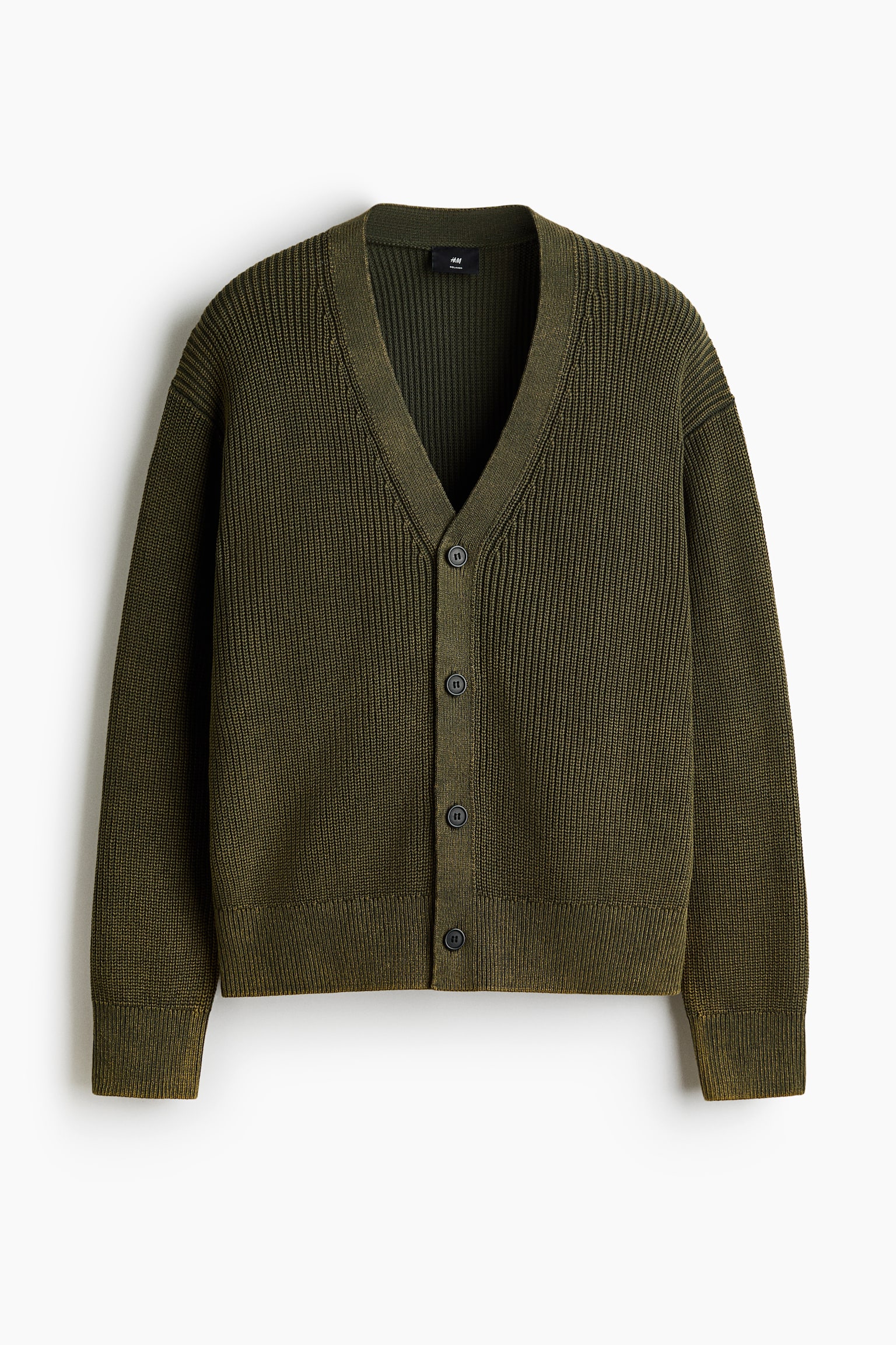 Relaxed Fit Rib-knit cotton cardigan - Dark khaki green/Light blue - 2