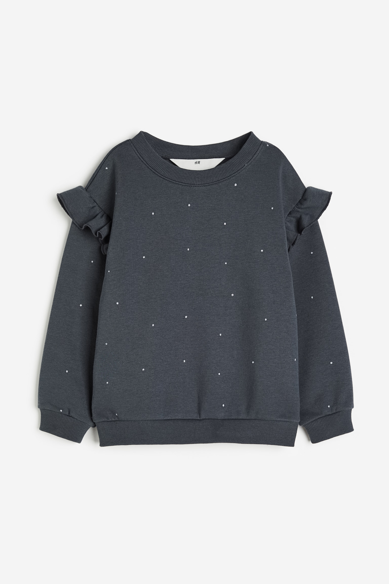 Frill-trimmed sweatshirt - Dark grey/Spotted - 1