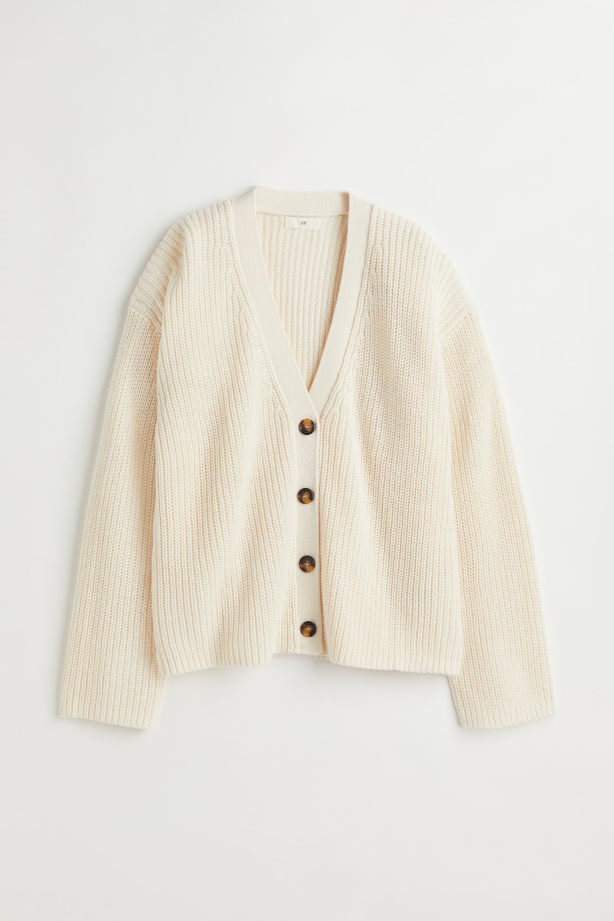 Rib-knit Cardigan - V-neck - Long sleeve - White - Ladies | H&M US