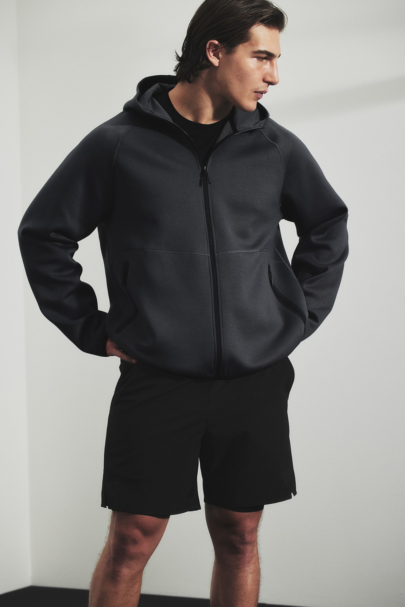 Regular Fit Sports zip-through hoodie in DryMove™ - Dark grey/Khaki green/Black - 5