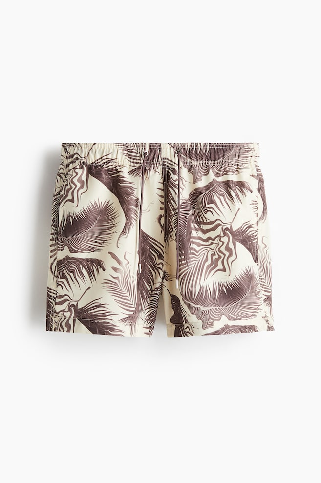 Patterned swim shorts - Light beige/Palm leaves/Aubergine purple/Palm leaves - 1