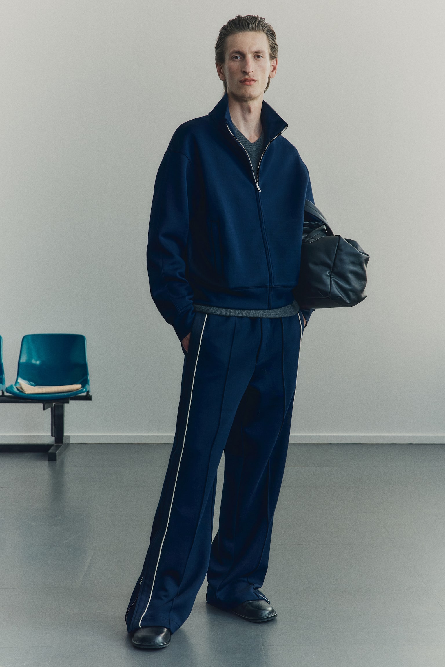 Rozpinana bluza sportowa z pianki scuba Loose Fit - Ciemnoniebieski - 2