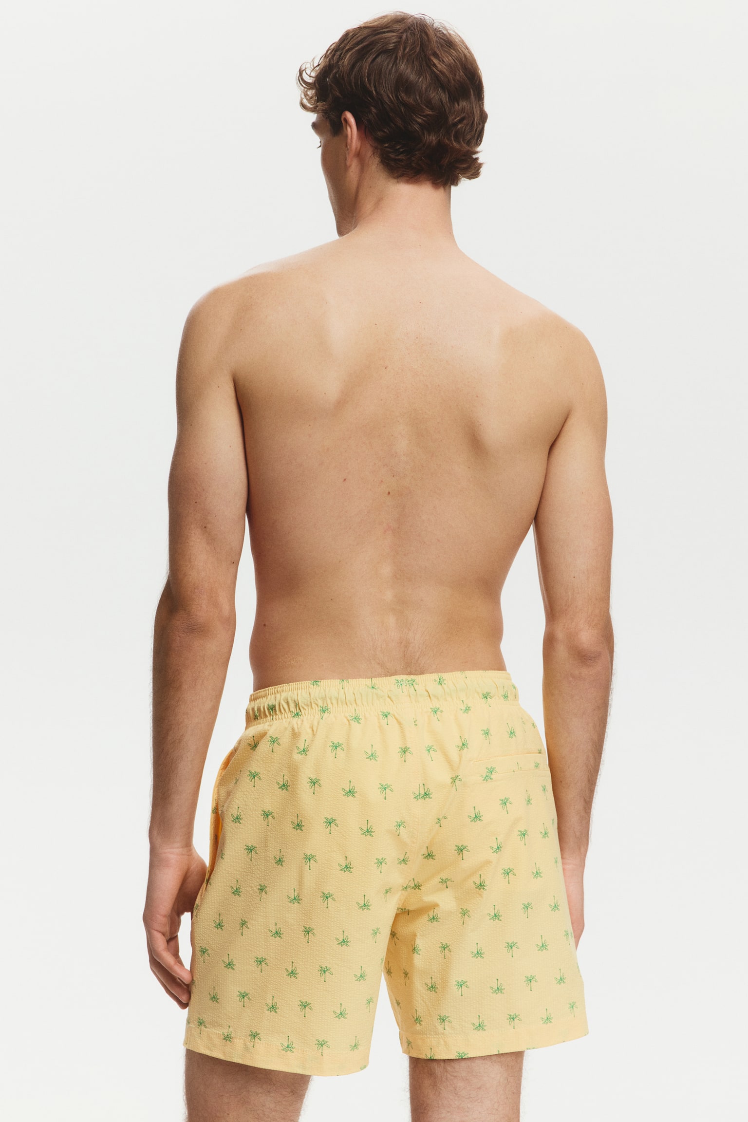 Seersucker swim shorts-Light yellow/Palm trees - 3
