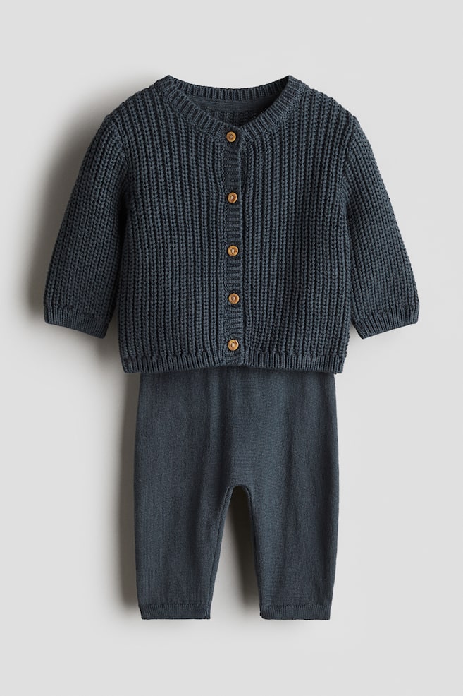 2-piece Cotton Knit Set - Steel blue - 1