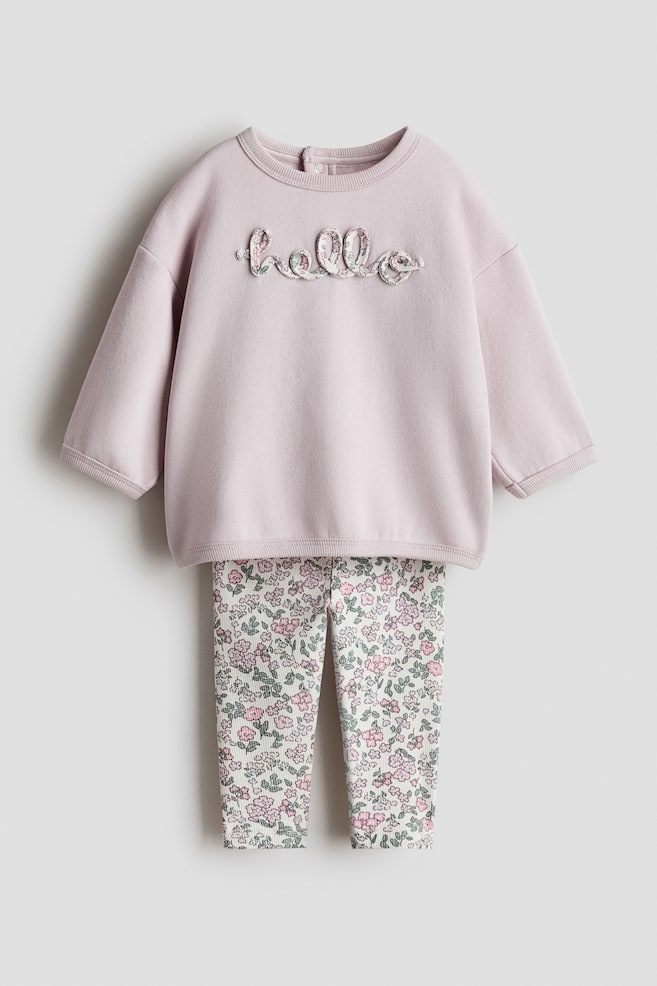 2-Piece Top and Leggings Set - Light purple/Hello/Light pink/Little Cutie - 1