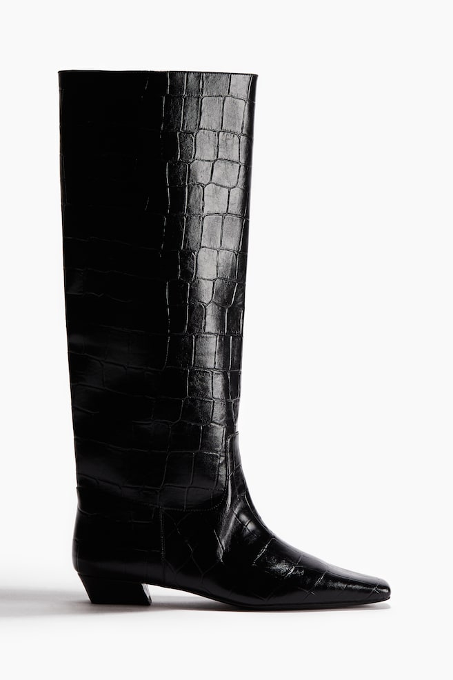 Bottes de hauteur genou - Noir/motif croco/Noir - 1