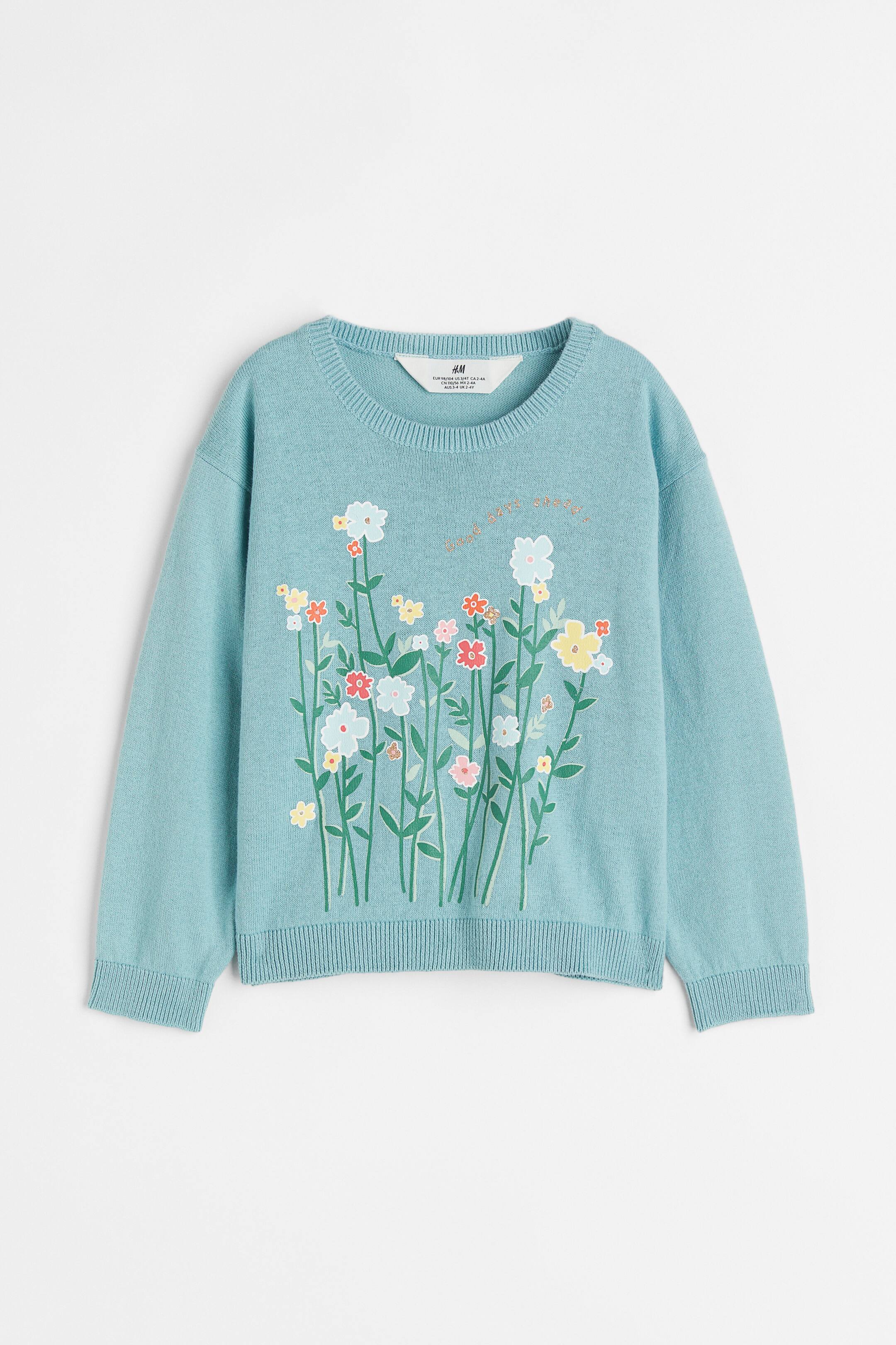 查看大圖: 棉質精織套衫 - 淺土耳其藍/花朵 - Kids | H&M 1