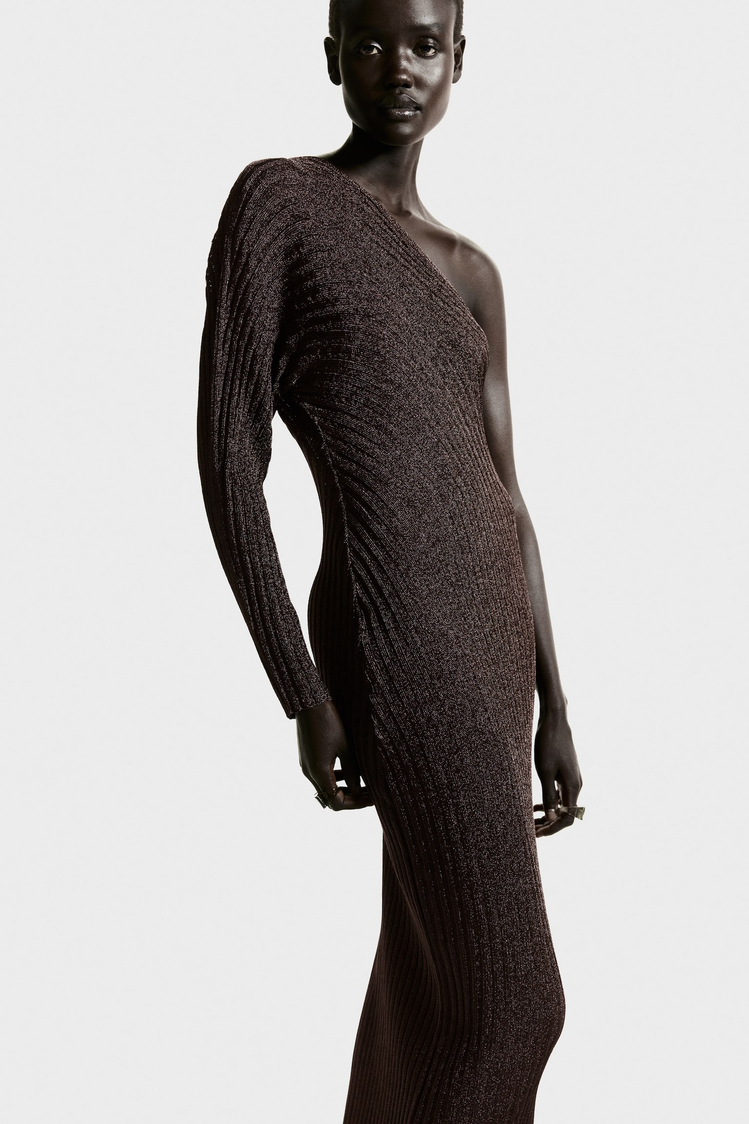 Metallic one-shoulder dress - Dark brown - 4