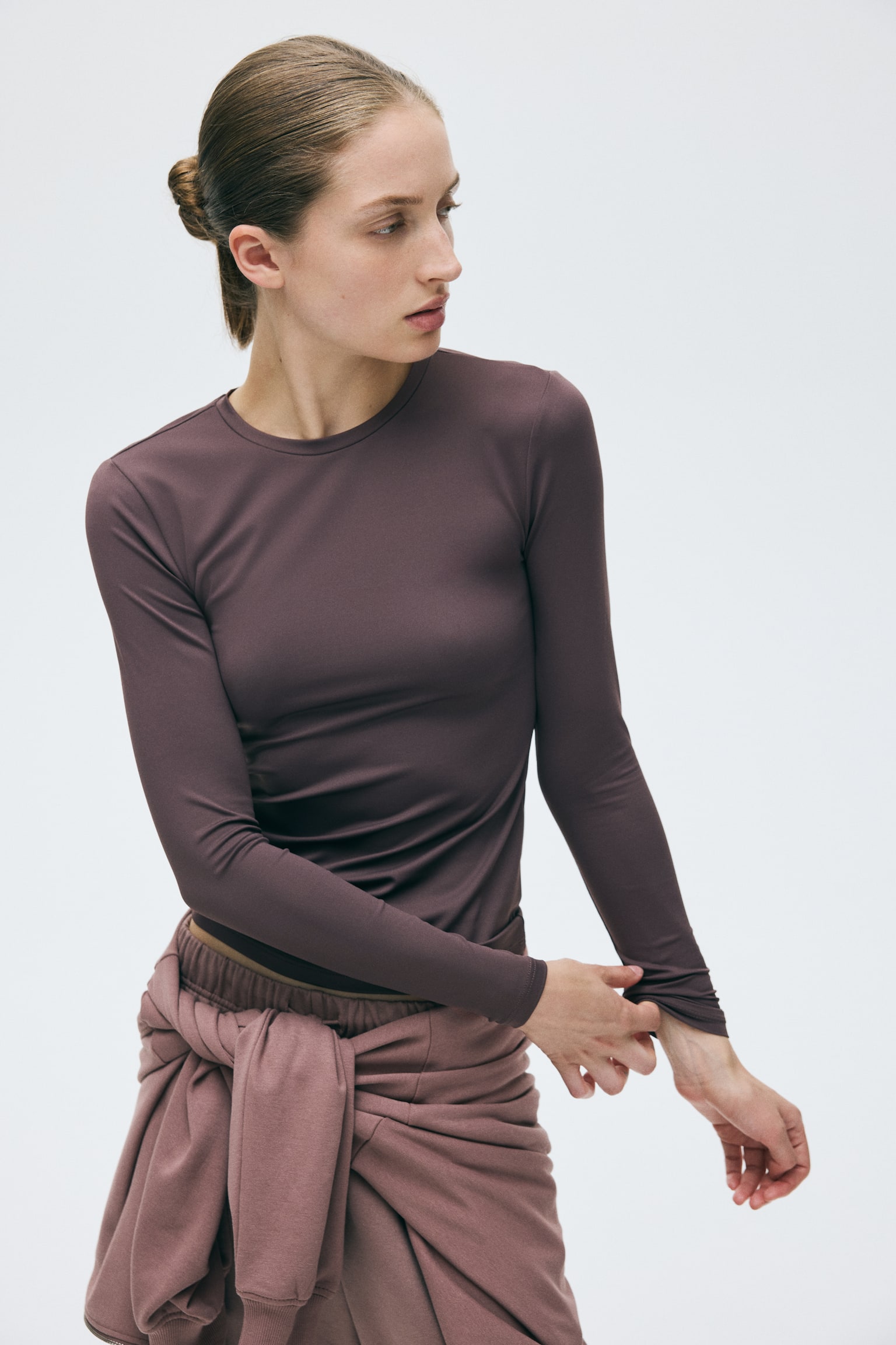 Bluza dugih rukava od mikrofibera - Tamna prašnjavoljubičasta/Bela/Tamna sivosmeđa/Tamna sivobež/Crna/Tamnoplava/Tamnosiva/Svetlosiva - 1