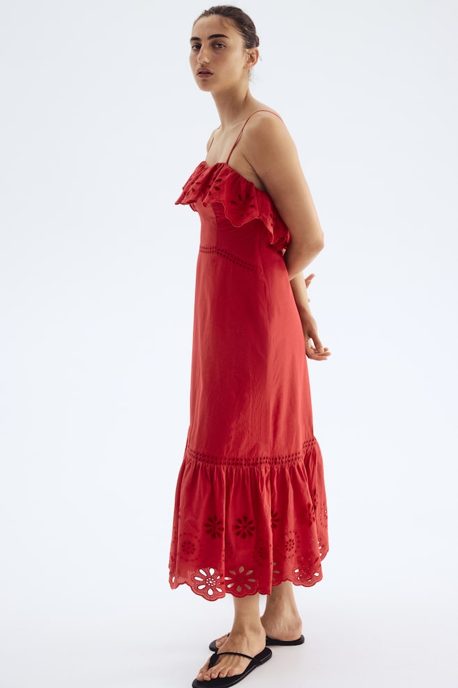 Broderie anglaise cotton dress-Red - 4