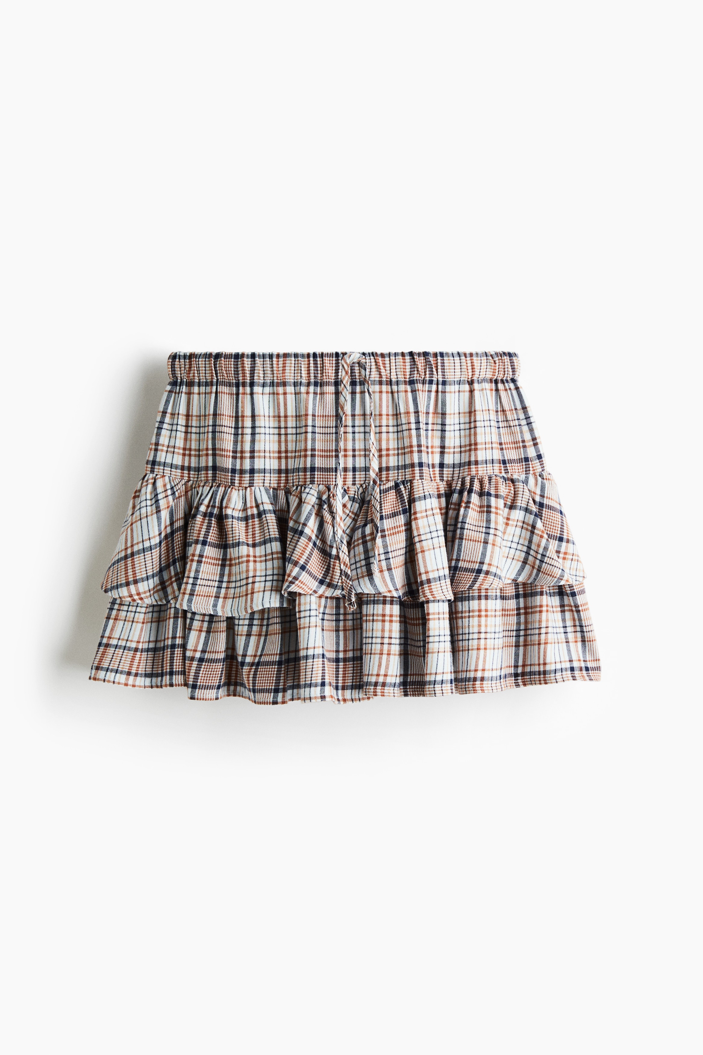 Tiered Drawstring Skirt - Light blue/plaid/Light khaki green/checked/Dark green/plaid