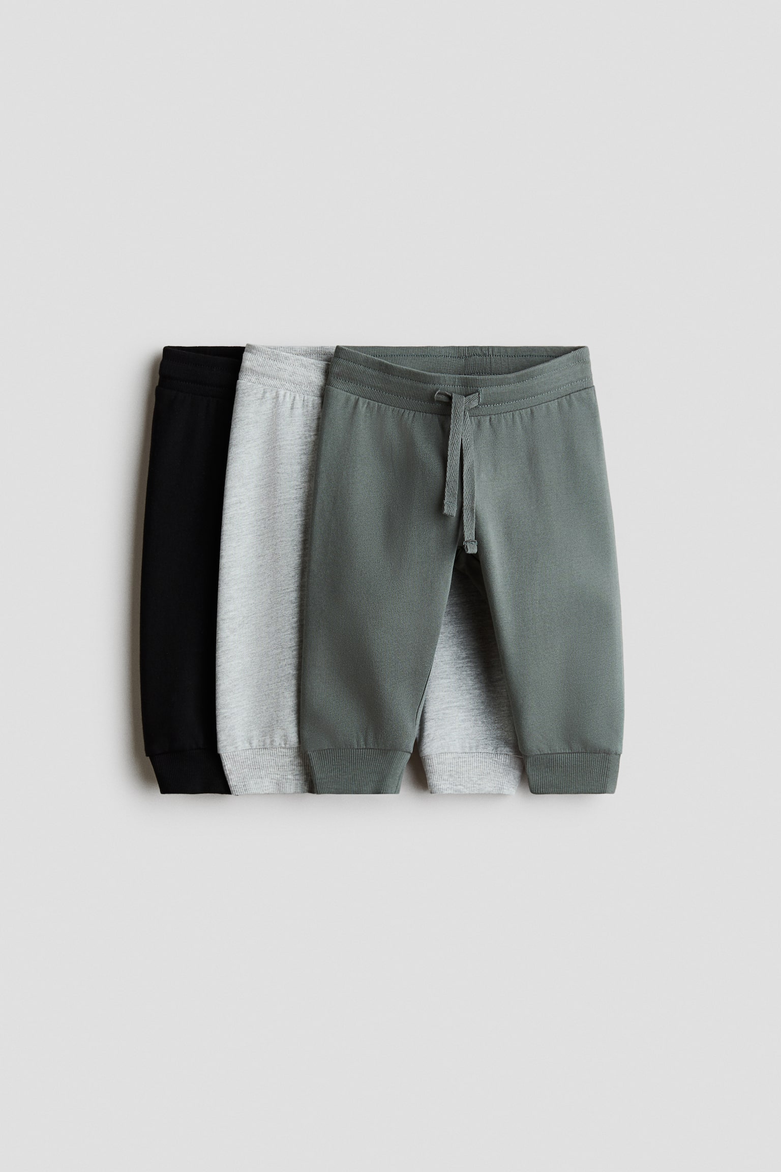 3-pack cotton joggers - Khaki green/Grey/Navy blue/Dark red/Light beige/Beige/Black - 1
