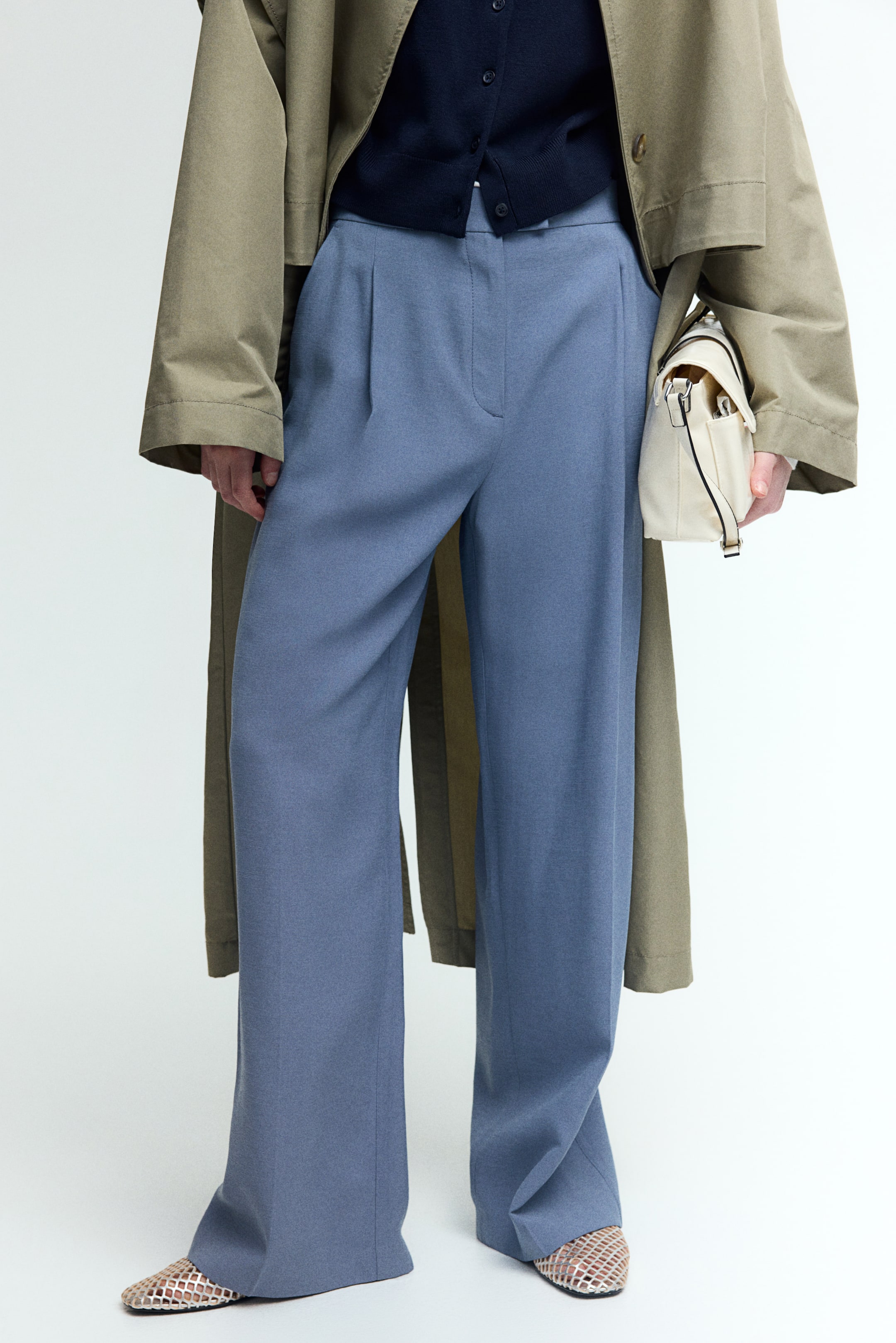 Wide-Leg Twill Pants