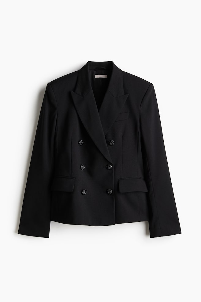 Rhinestone-button blazer - Black - 1