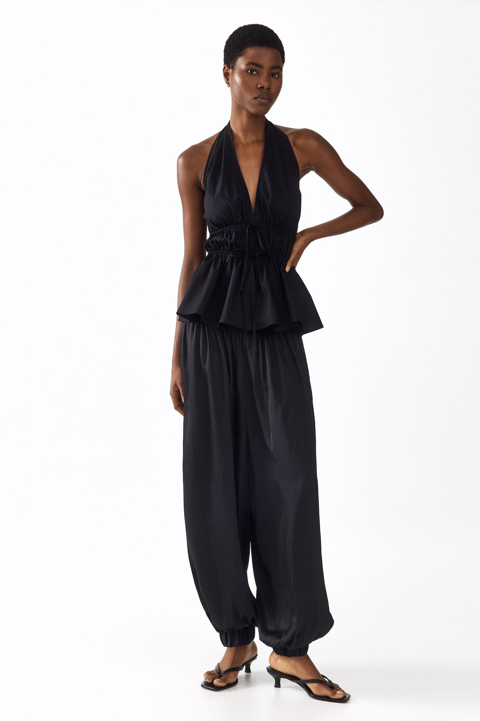 Peplum halterneck top - Black/White/Light pink - 4