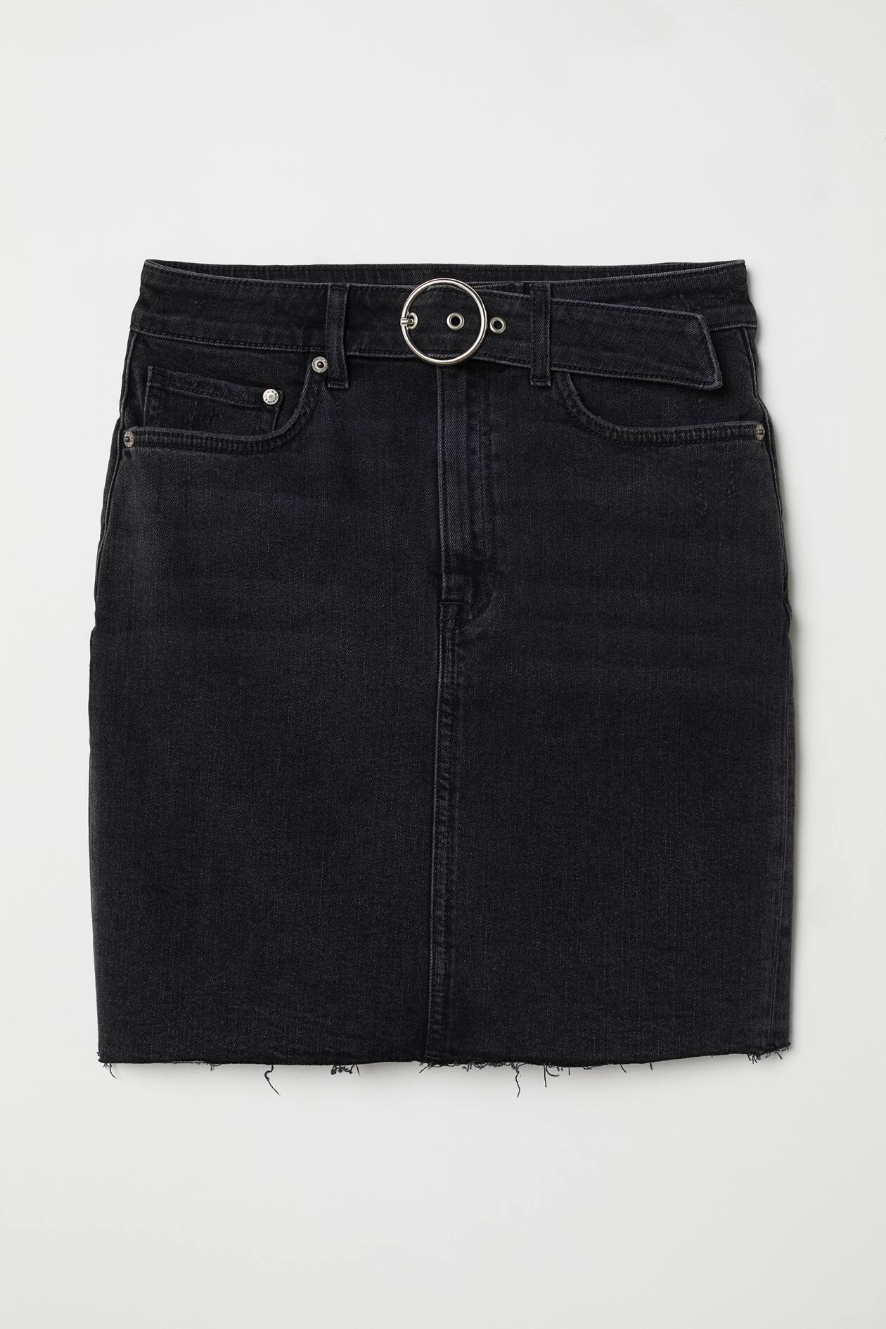 Denim skirt with a belt Black washed out Ladies H&M IE