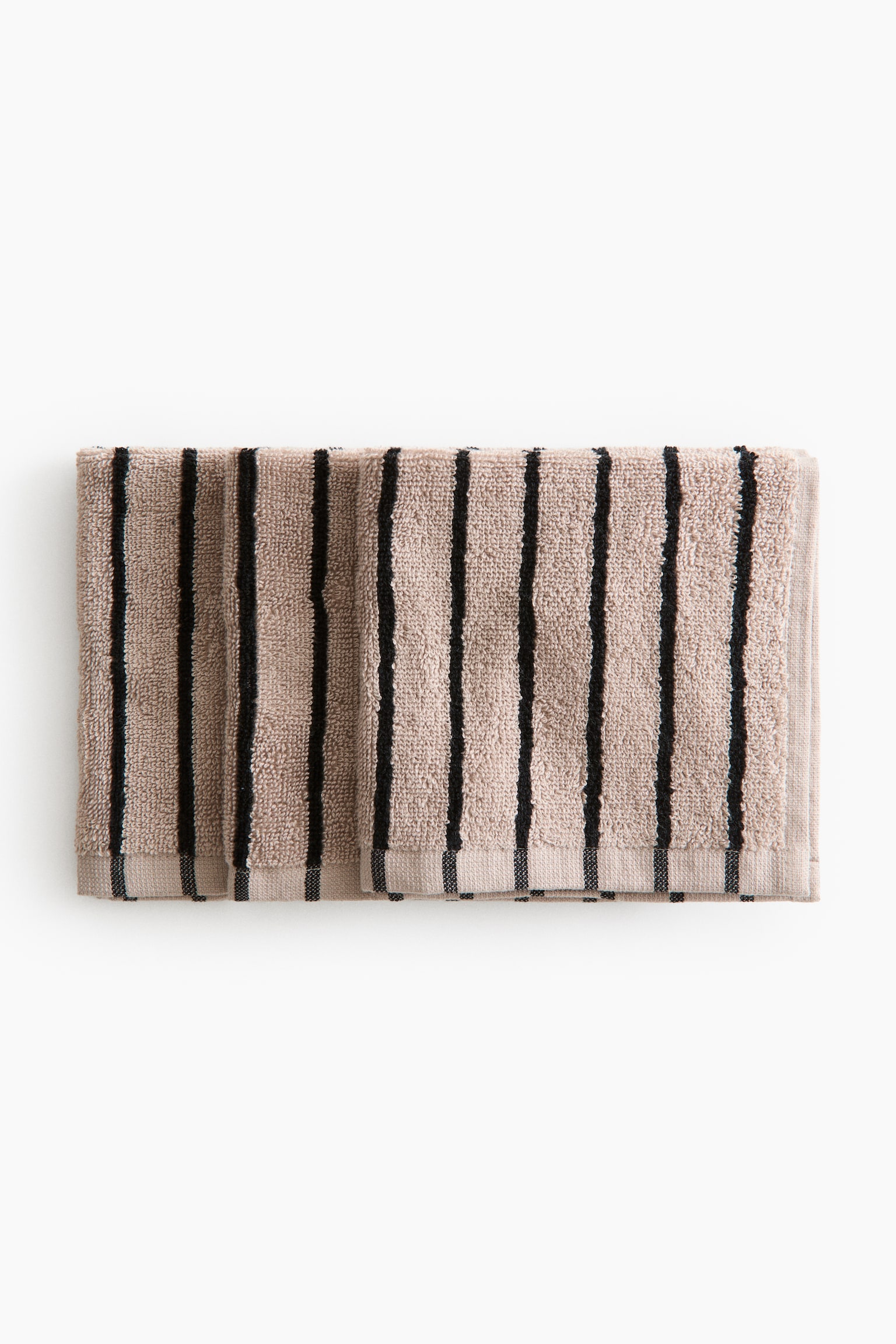 3-Pack Cotton Terry Washcloths - Light taupe/black striped/Light blue/dark red striped/Light pink/burgundy striped/Light gray/blue striped