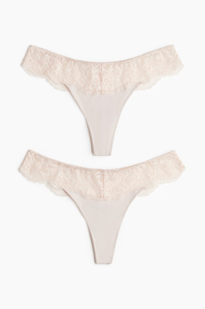 2-Pack Microfiber and Lace Thong Briefs - Powder pink/Black - 1