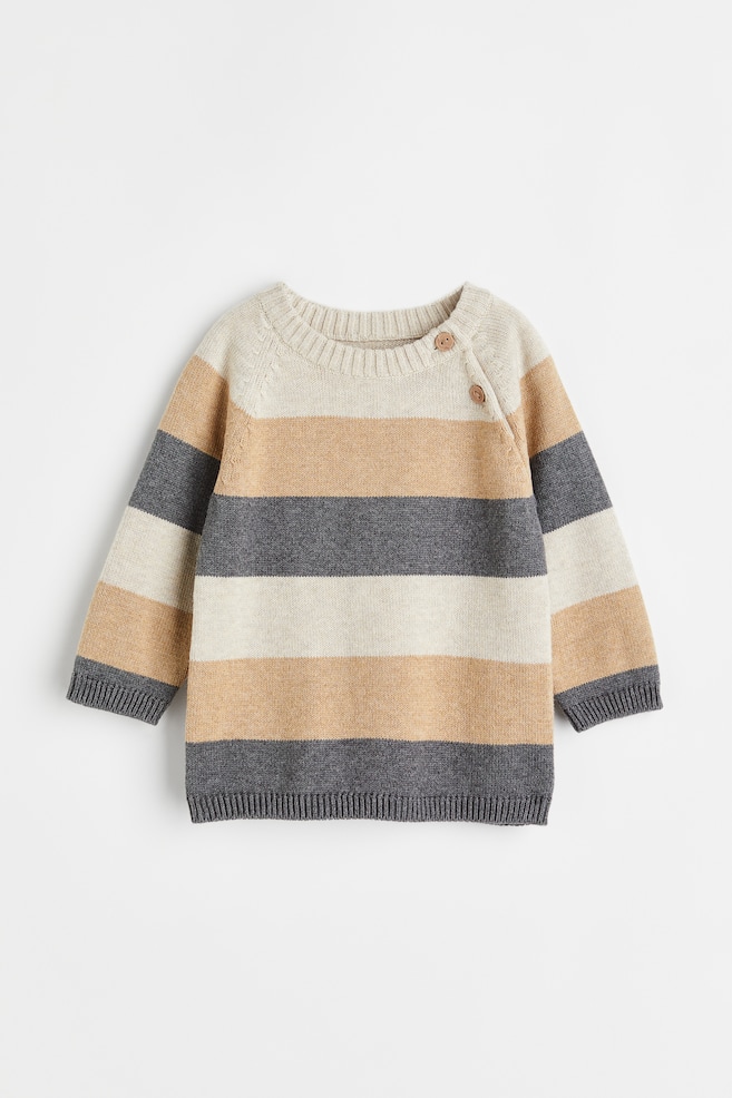 Knitted jumper - Beige/Grey striped/Green/Block-coloured