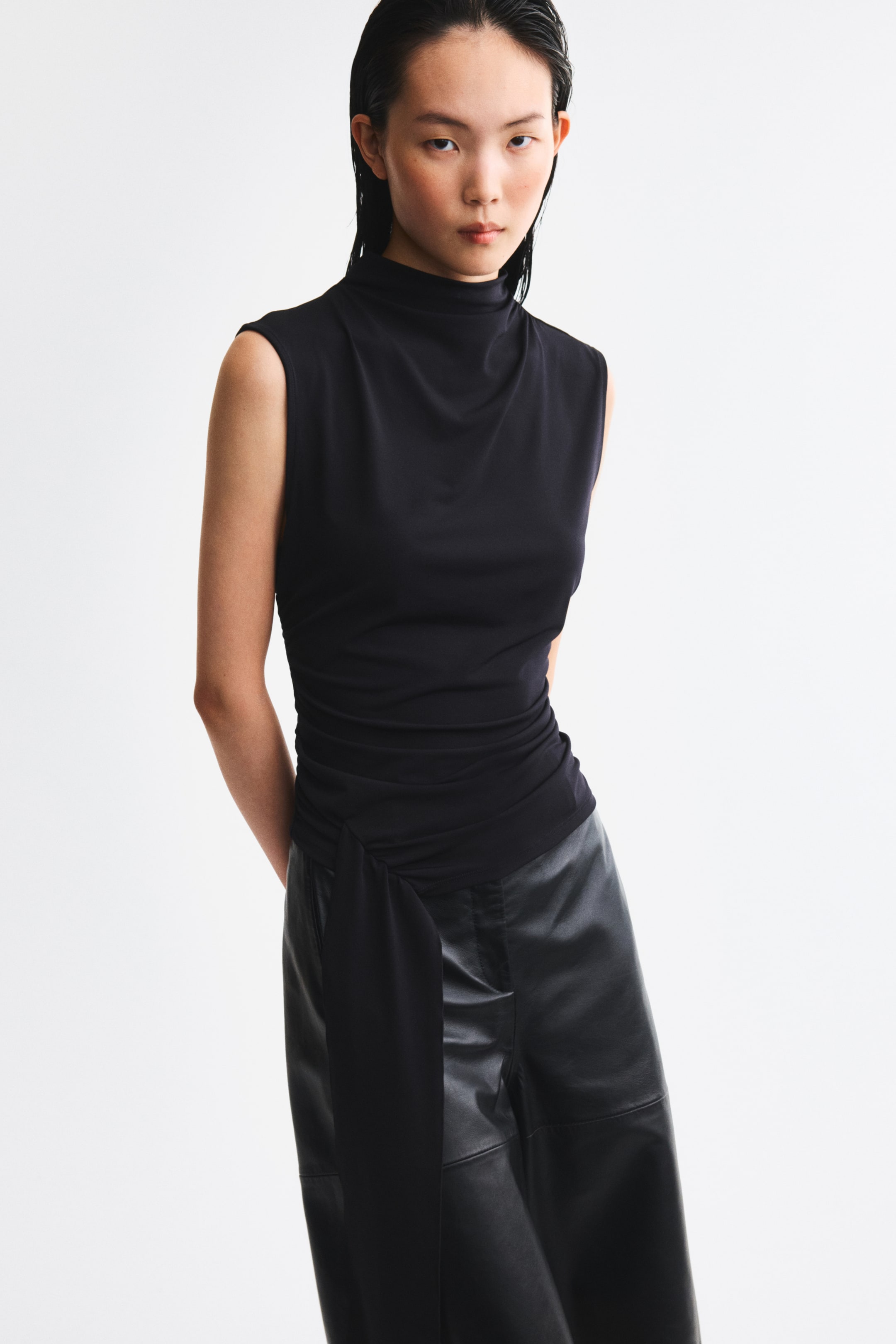 Draped-Panel Jersey Top