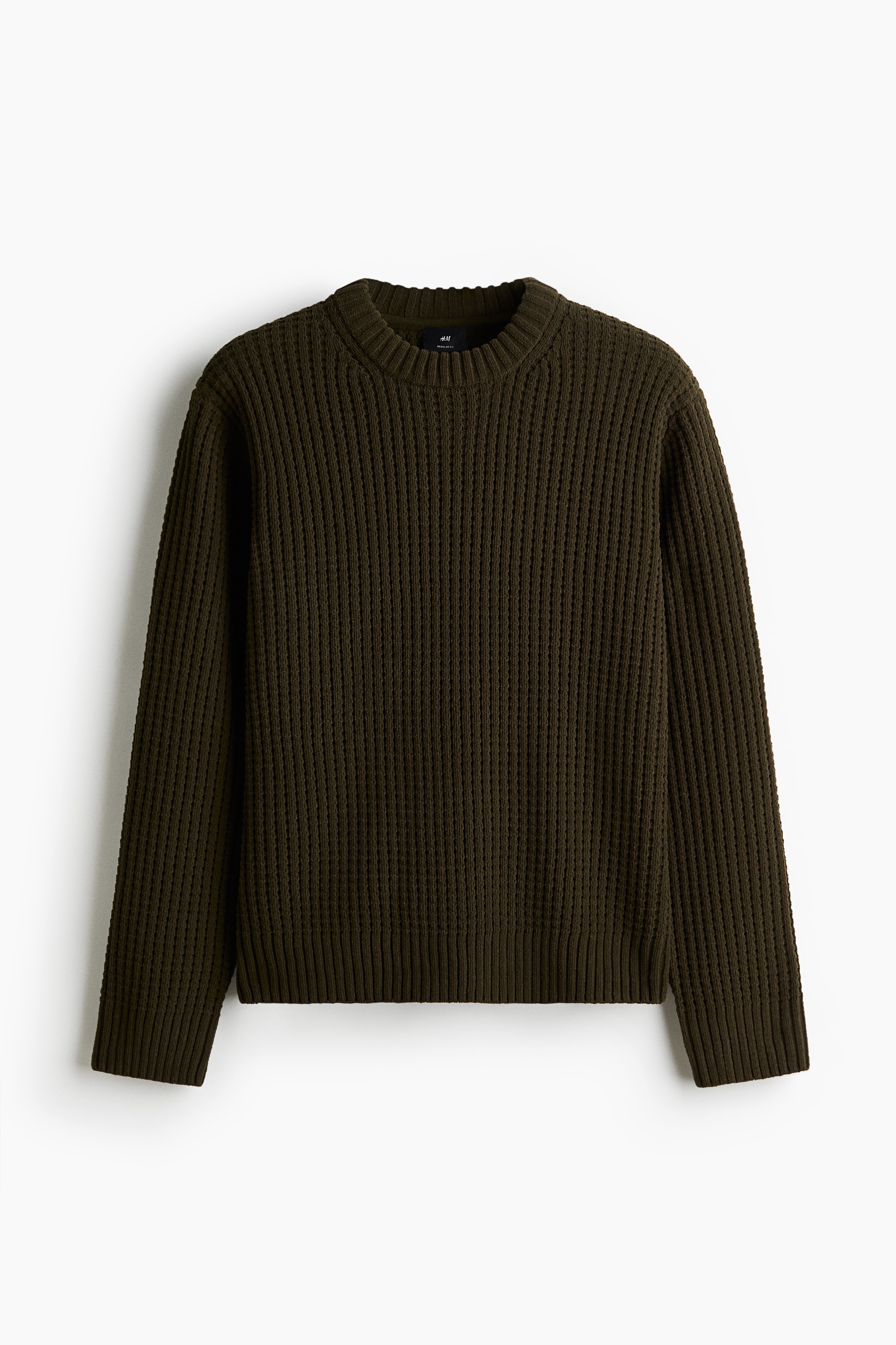 Regular Fit Chenille Sweater - Dark khaki green/Cream/Light blue
