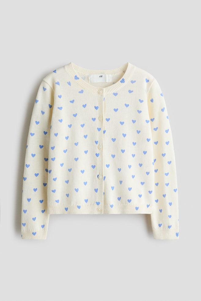 Cárdigan en tejido fino con diseño - Crema/Corazones - 1