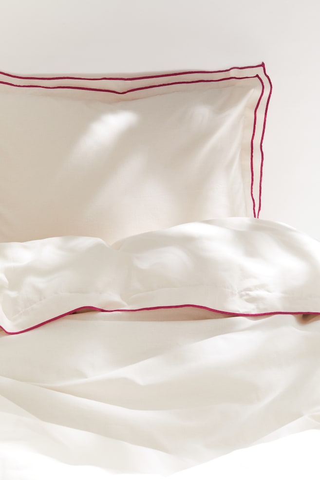 Enkelt sengesæt i bomuld - Hvid/Varm rosa - 2