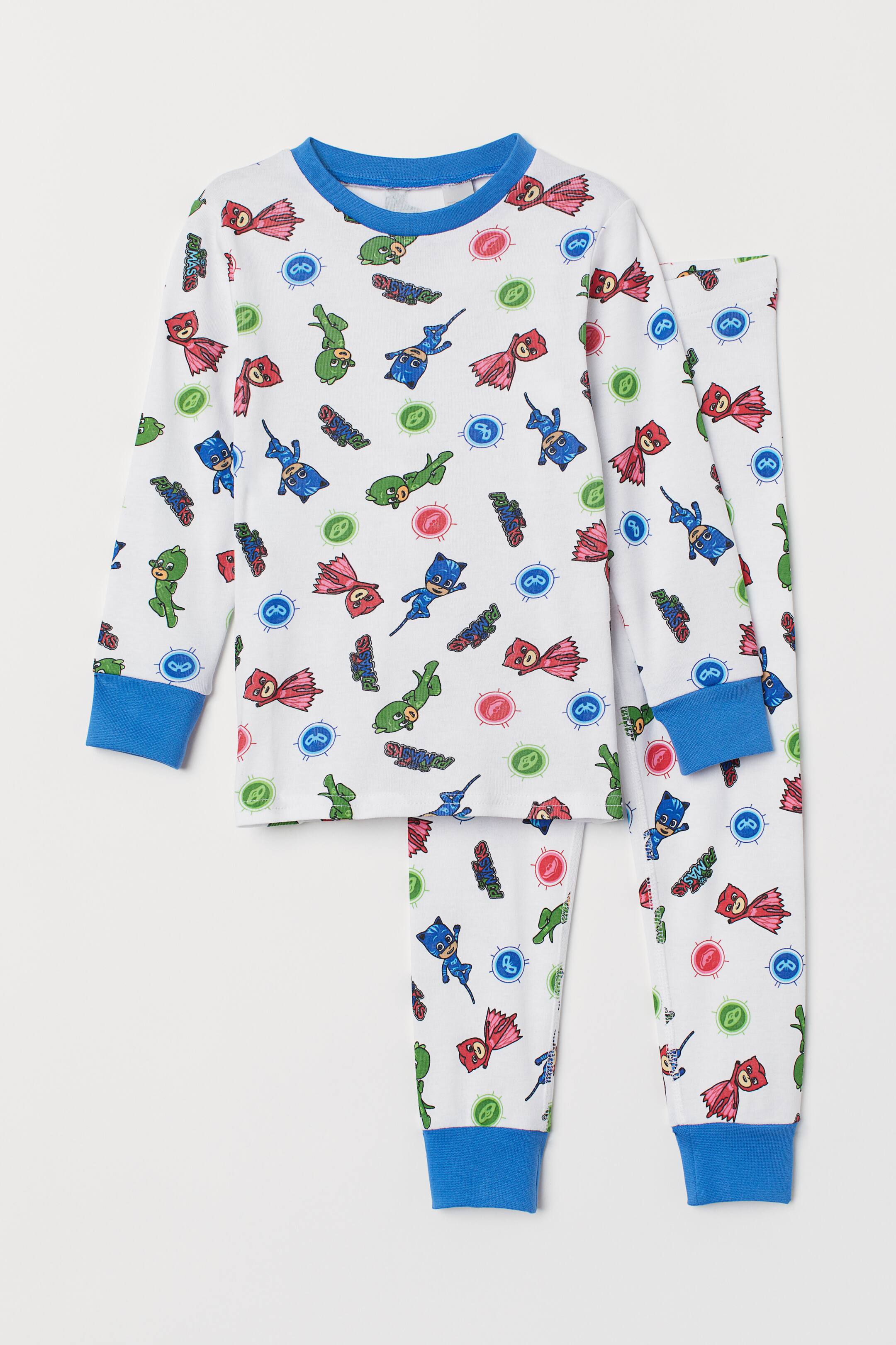 Jersey pyjamas - Long sleeve - Long - White/PJ Masks - Kids | H&M GB