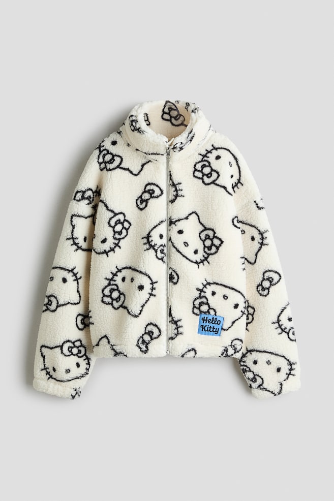 Motif-detail teddy jacket - Cream/Hello Kitty/White/Kuromi - 1