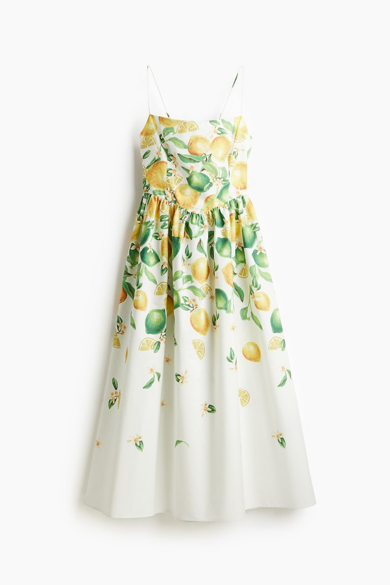 Strappy jurk van katoen Wit/citroenen DAMES H&M NL