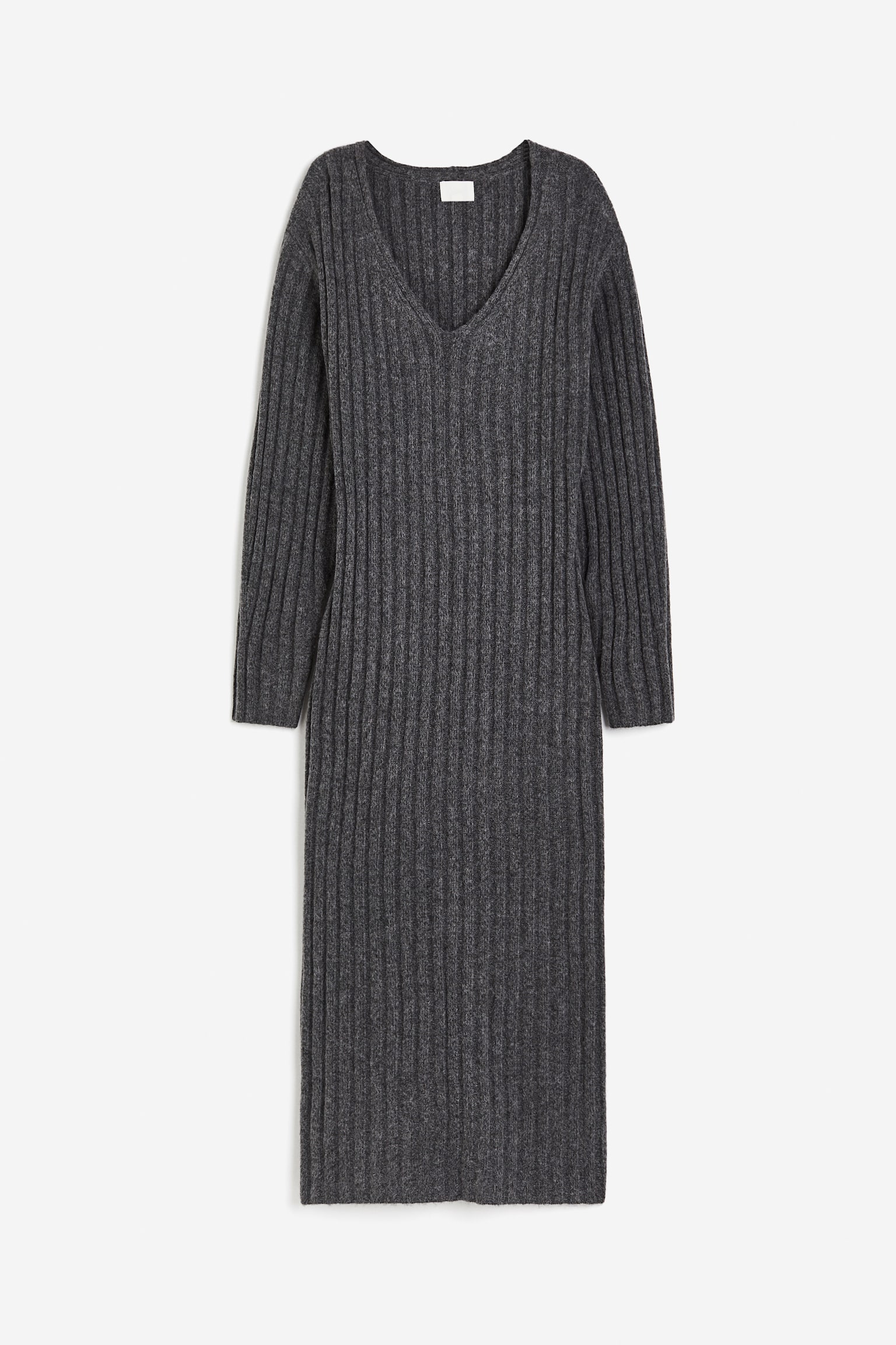 Rib Knit Dress - Dark grey/Light beige - 1