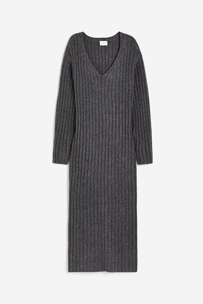 Rib-knit dress - Dark grey/Light beige - 2