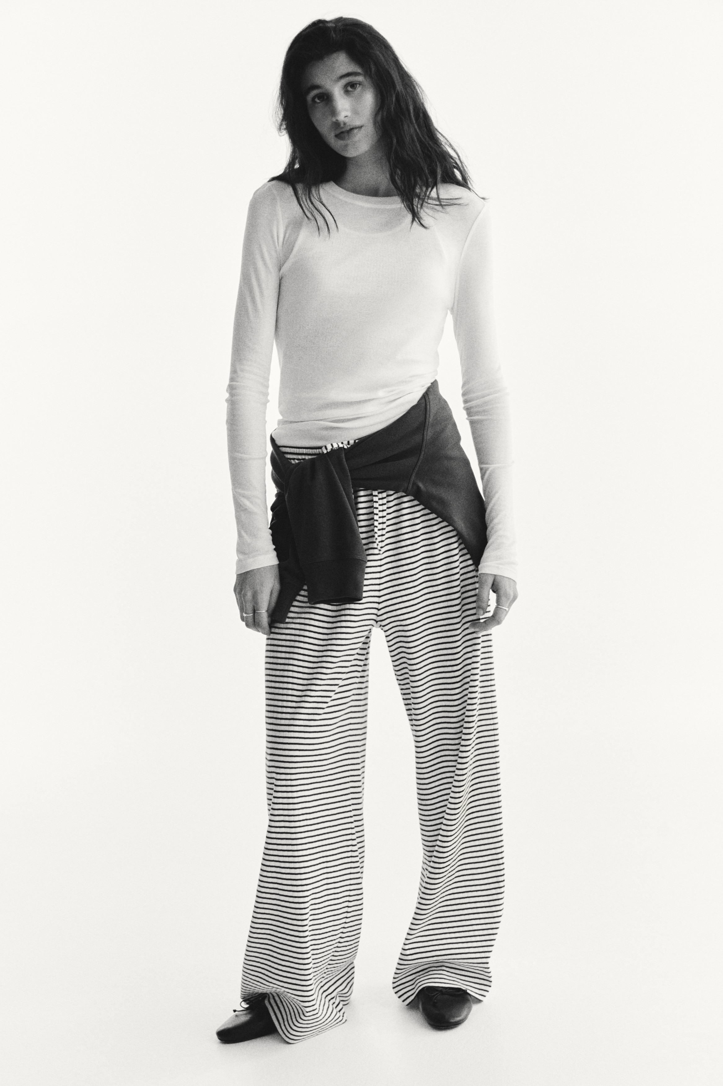 Pantaloni a coste con coulisse - Bianco/righe/Blu navy/righe/Nero/Viola prugna scuro/righe/Bianco/blu righe