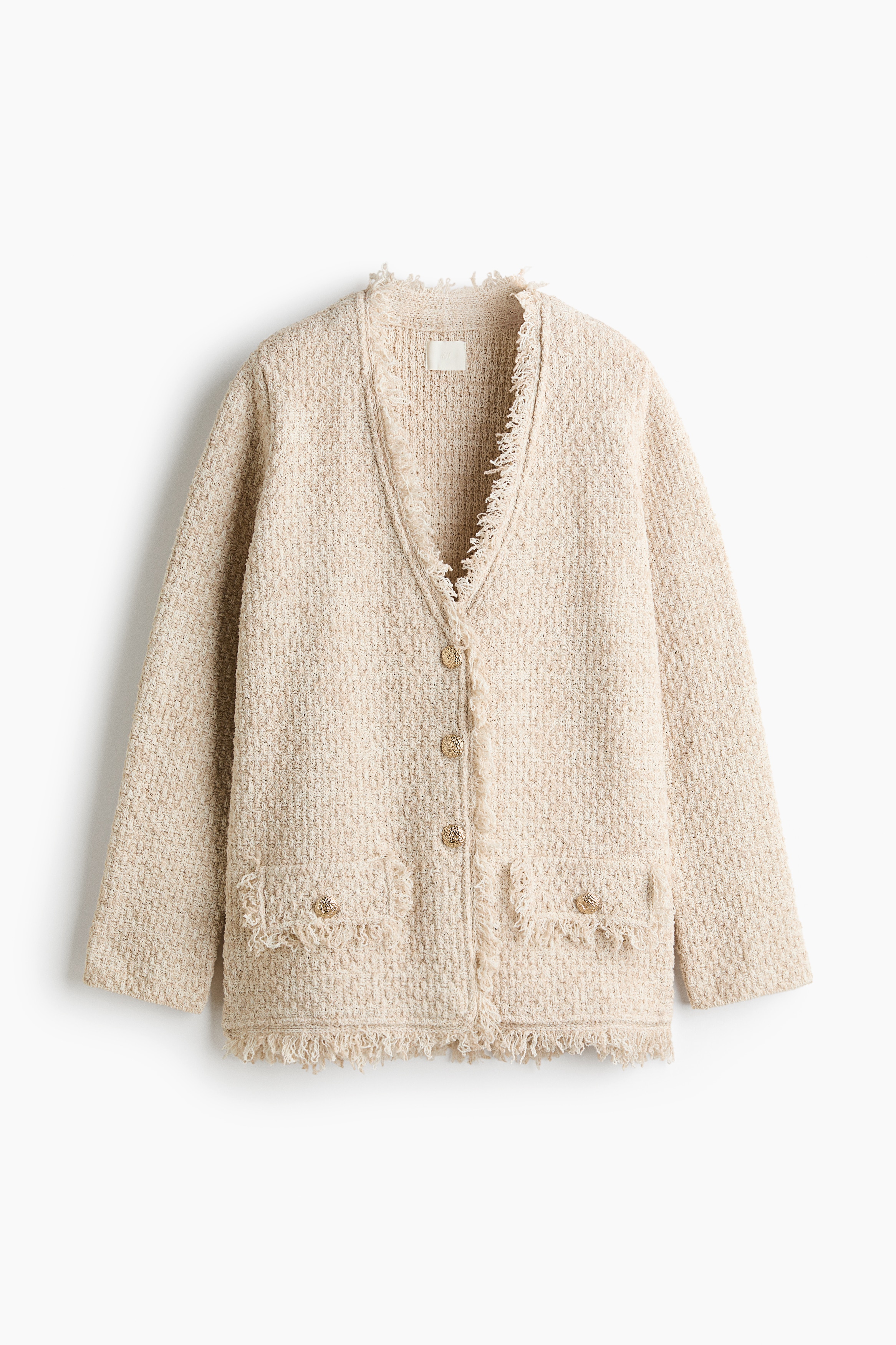 Gilet frangé en maille nattée - Beige ancien clair