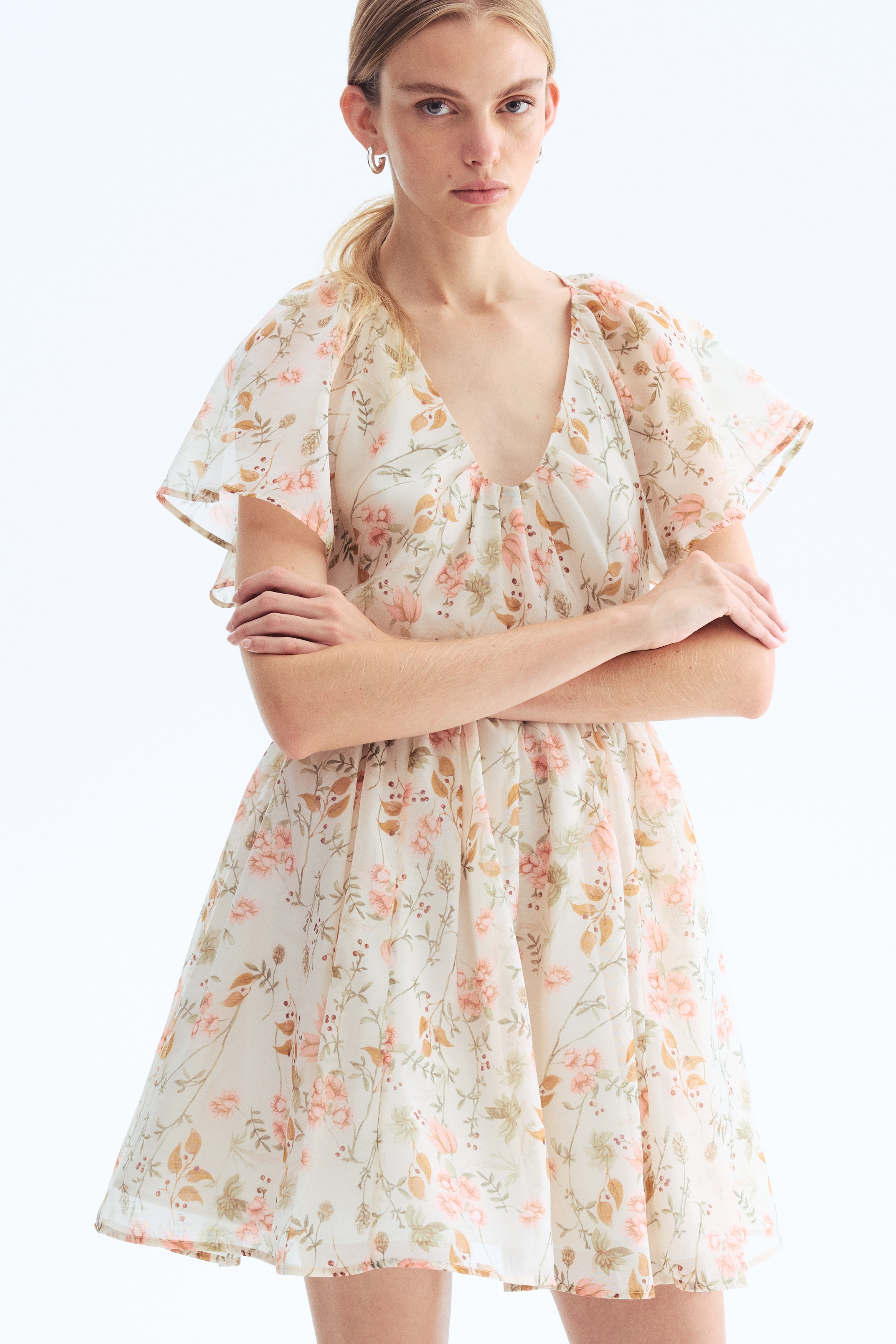 Butterfly-sleeved dress