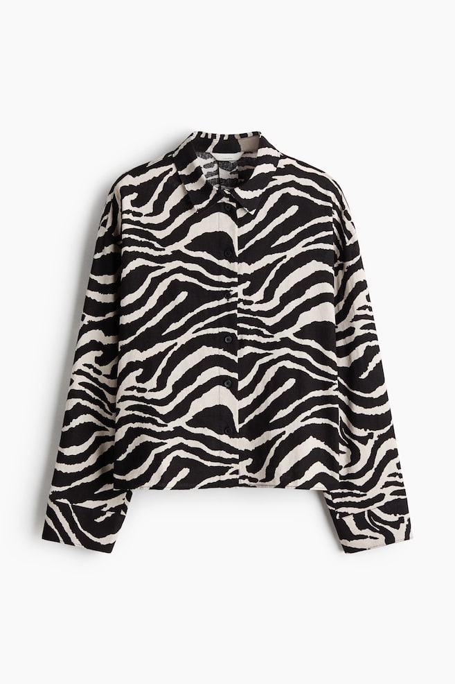 Camisa en mezcla de lino - Negro/Diseño de cebra/Beige claro - 1