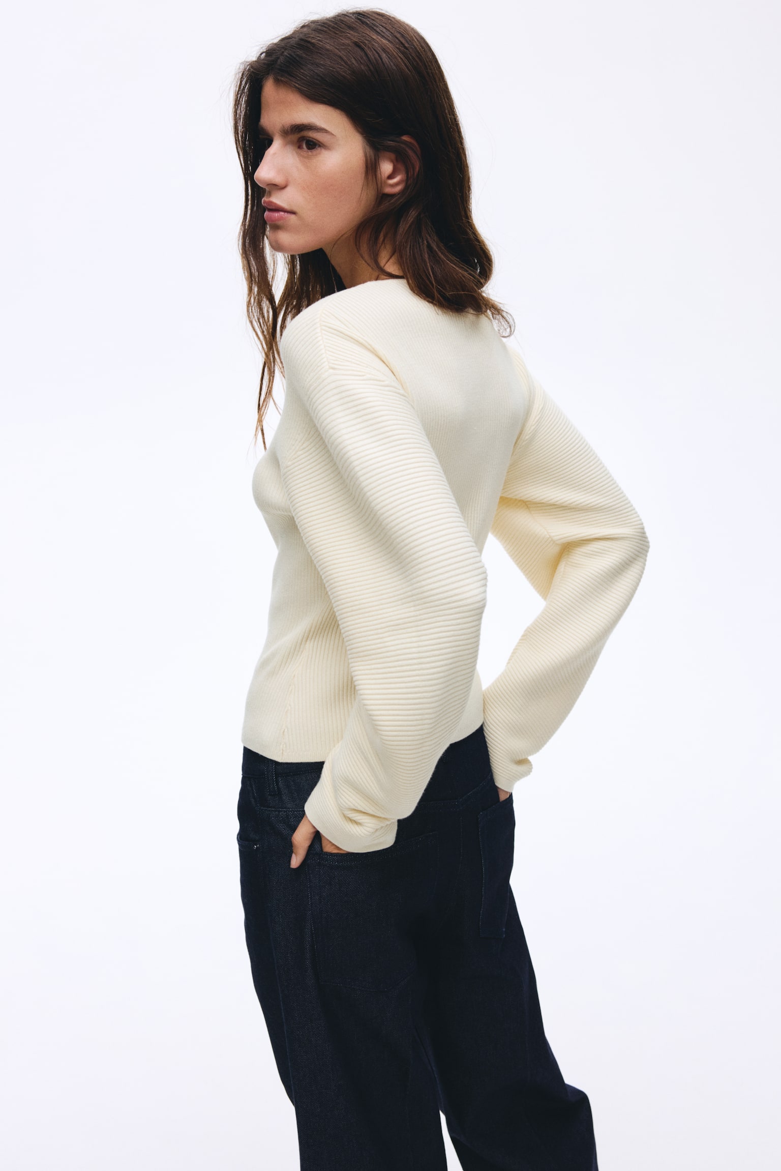 Женский кардиган H&M Rib-Knit, цвет: Кремовый — фото 5