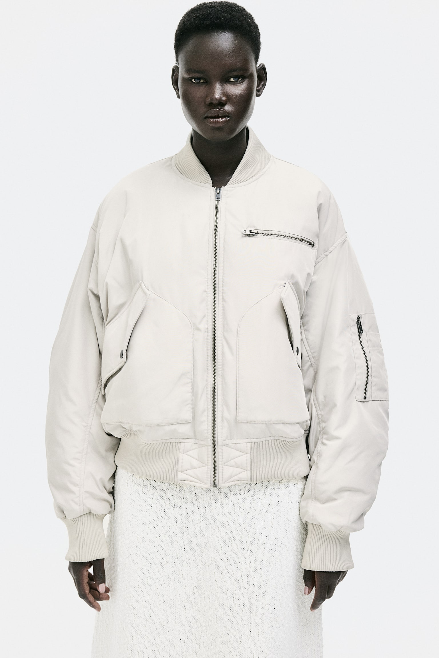 Down bomber jacket - Light beige/Dark grey - 7