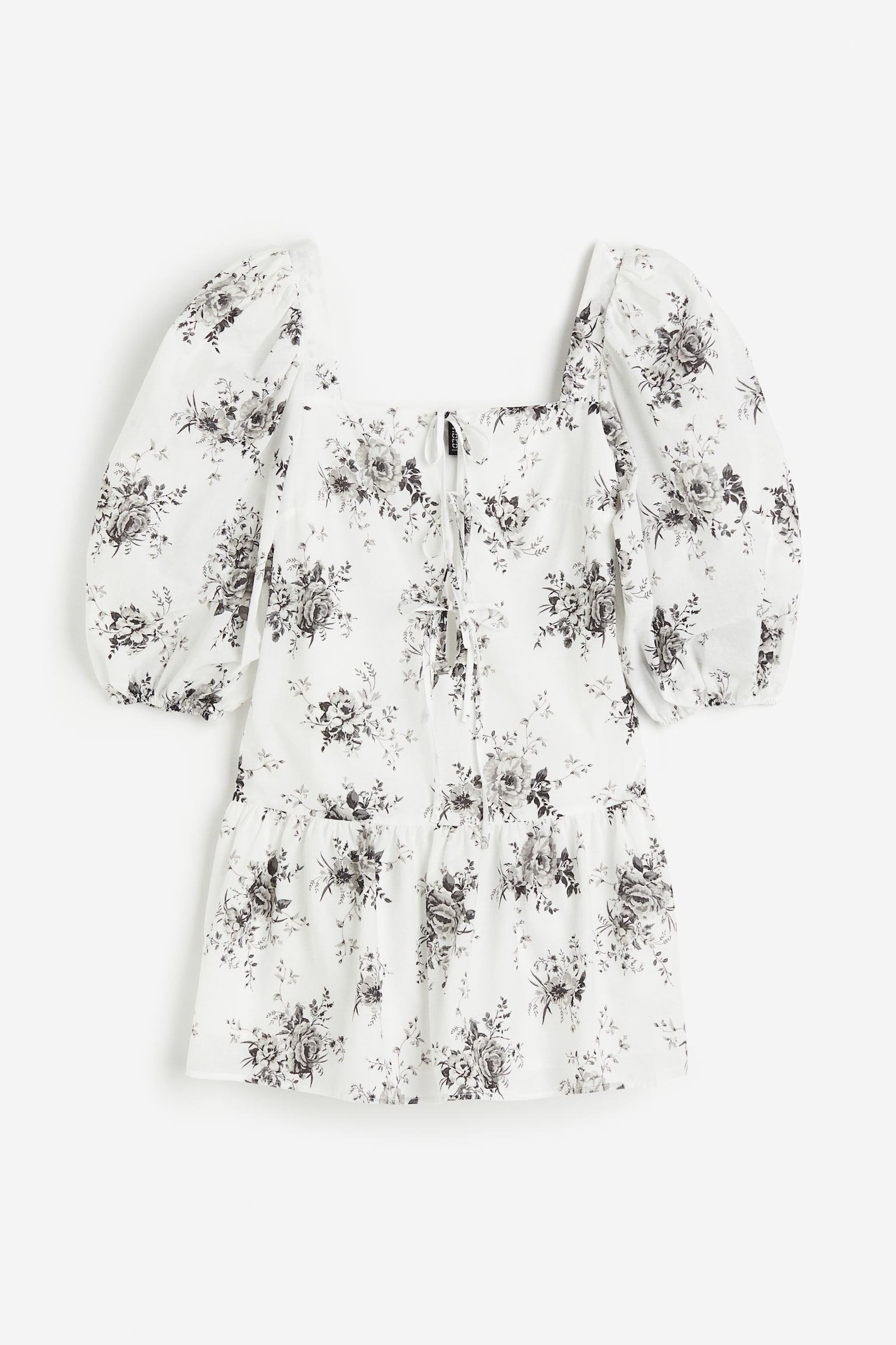 Puff-sleeved poplin dress - White/Floral - 2