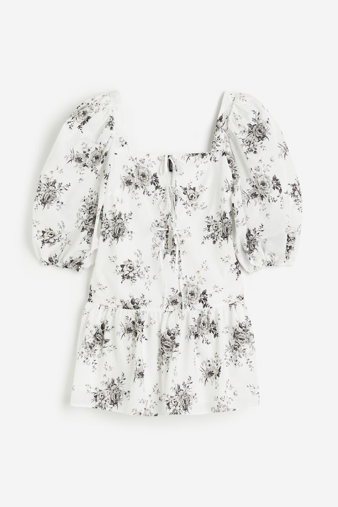 Puff-sleeved poplin dress - White/Floral - 2