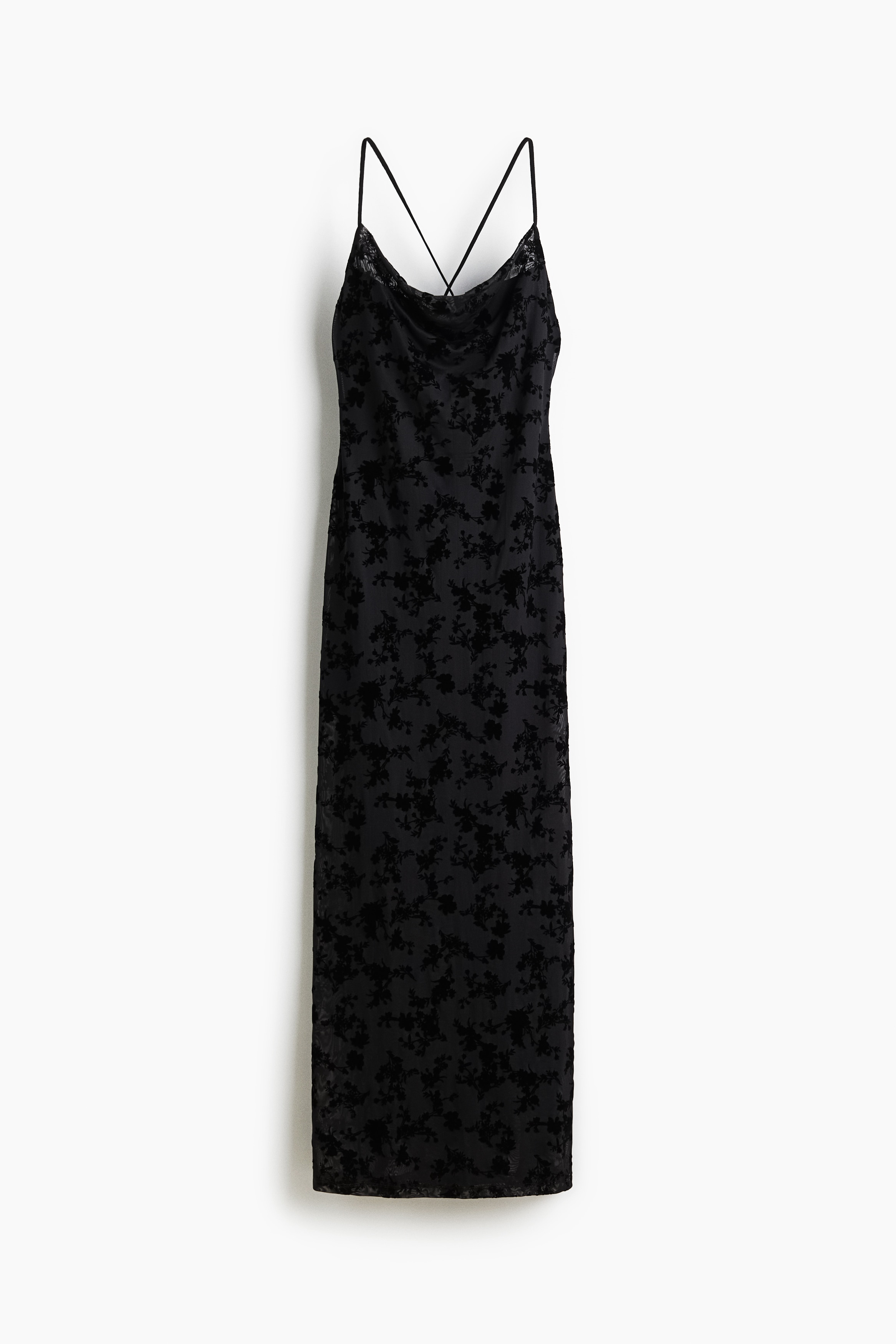 Ladies - Black Flock-print strappy dress - Size: XXS  - H&M