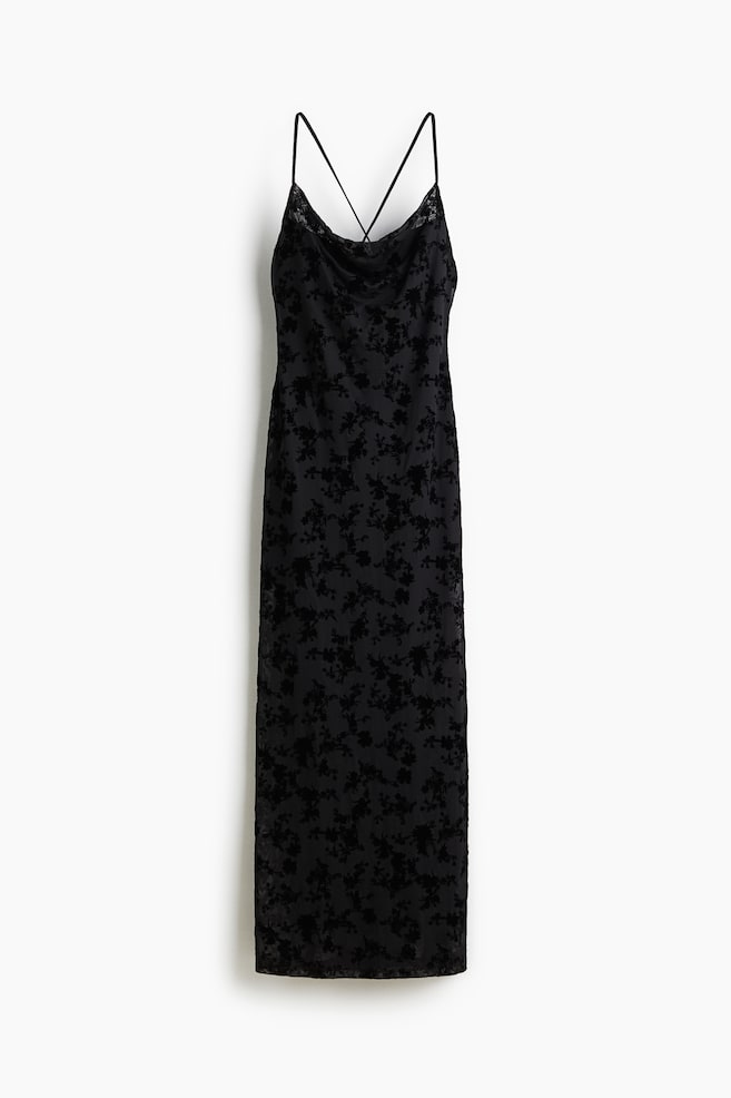 Flock-Print Strappy Dress - Black - 1