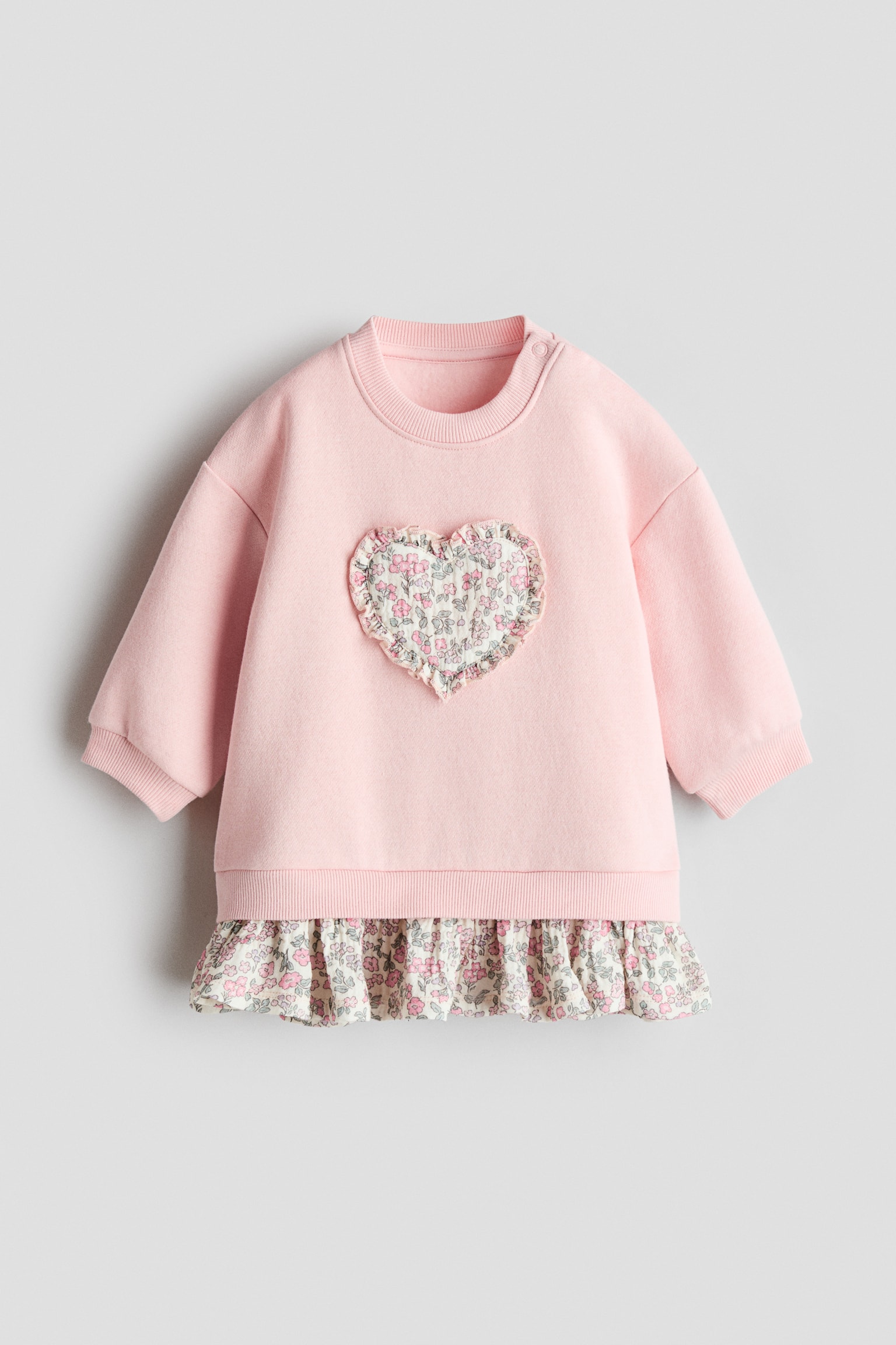 Vestido en french terry con aplicaciones - Rosa claro/Corazón