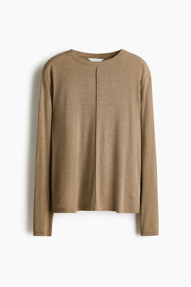 Long-sleeved top - Beige marl/Dark grey marl/Brown - 1