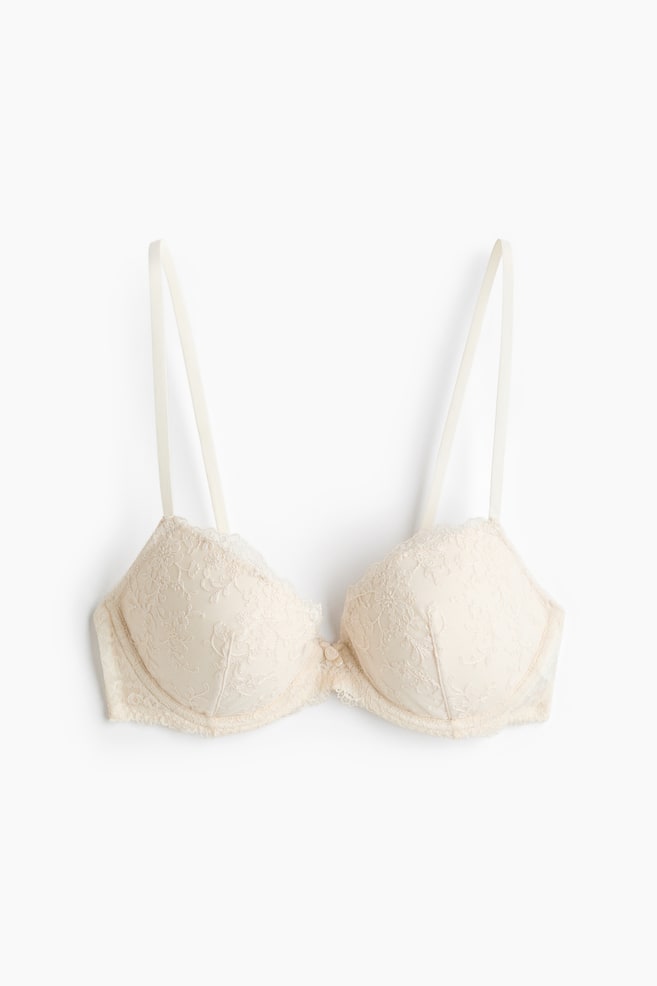 Embroidered push-up bra - White/Powder pink/Dark brown - 1