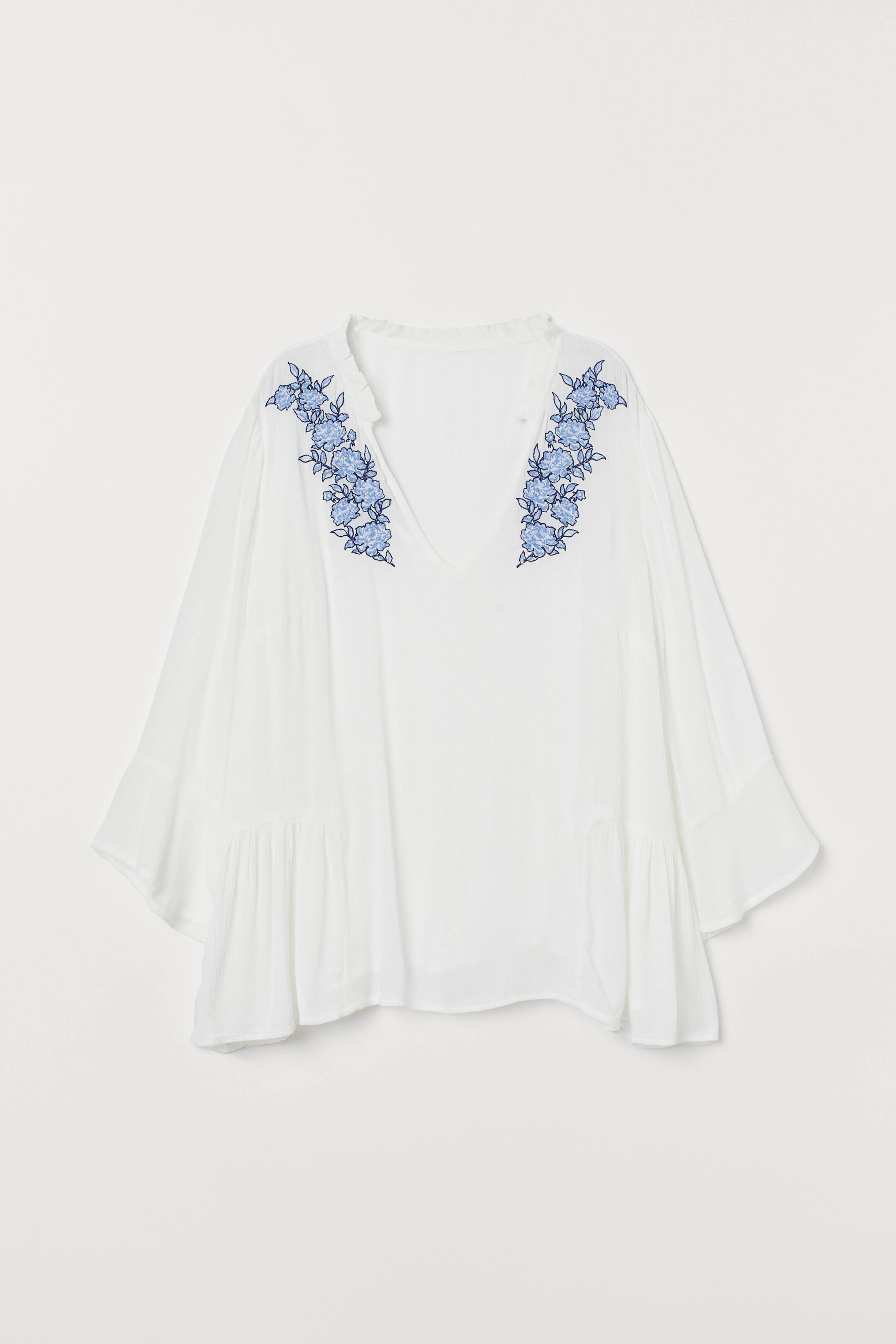 View larger image: H&M+ Blouse with embroidery - Natural white - Ladies | H&M 1