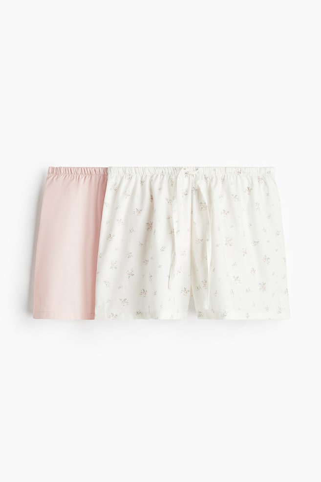 2-pack pyjama shorts - White/Pink floral/Light blue/Striped - 1