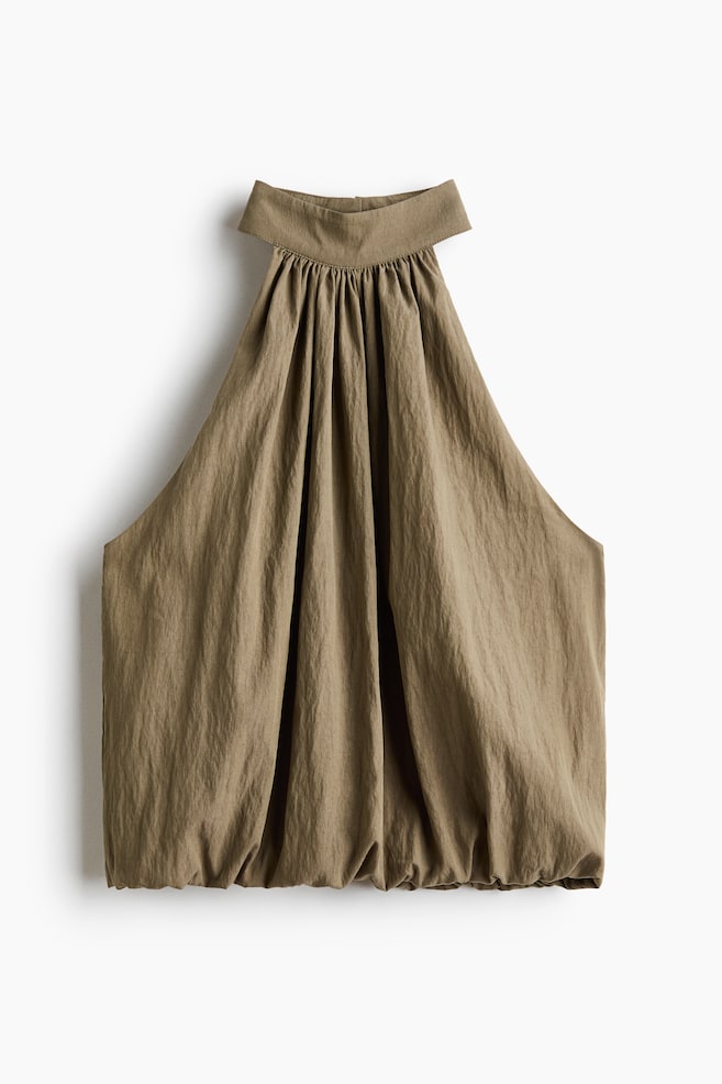 Sleeveless Bubble-Hem Top - Khaki green - 1